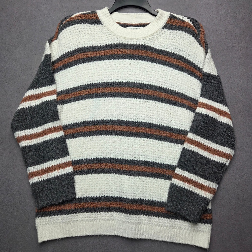 American Eagle Women Size Small Striped Waffle Knit Crew Neck Sweater